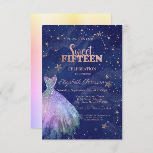 Trendy jurk sterren marineblauw holografisch zoet  kaart (Voorkant / Achterkant)