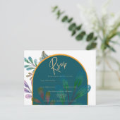 Trendy juweeltonen turkoois wijnrood goud bruiloft briefkaart (Staand voorkant)