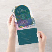 Trendy juweeltoon-thee-maroon goud bruiloft all in one uitnodiging (Afscheurbaar)