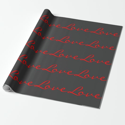 Trendy kalligrafie grijs rood liefde bruiloft cadeaupapier (Uitgerold)