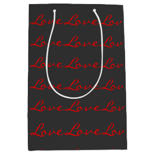 Trendy kalligrafie grijs rood liefde bruiloft medium cadeauzakje