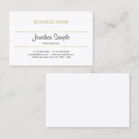 Trendy kalligrafie Script Gold Design Luxe Chique Visitekaartje (Voorkant / Achterkant)