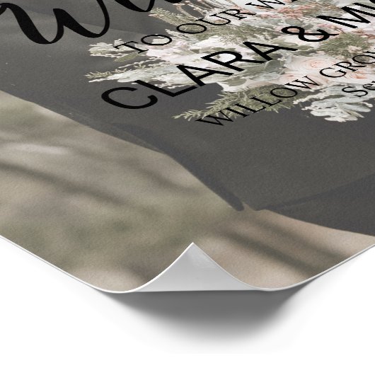 Trendy kalligrafie vervaagd foto welkom bruiloft poster (Hoek)