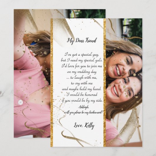 trendy kalligrafie zal mijn bruidsmeisje zijn kaart (Voorkant / Achterkant)