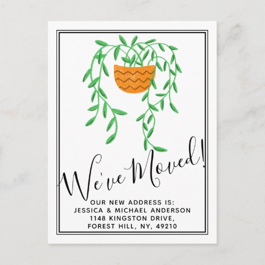 Trendy kamerplant voor verhuizing naar nieuw huis aankondigingskaart (Voorkant)