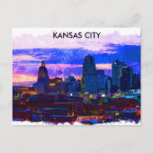 Trendy Kansas City Skyline Travel Waterverf Briefkaart (Voorkant)