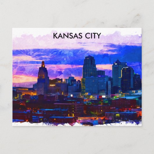 Trendy Kansas City Skyline Travel Waterverf Briefkaart (Voorkant)