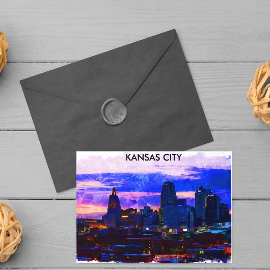 Trendy Kansas City Skyline Travel Waterverf Briefkaart