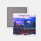 Trendy Kansas City Skyline Travel Waterverf Magneet (Voorkant / Achterkant)