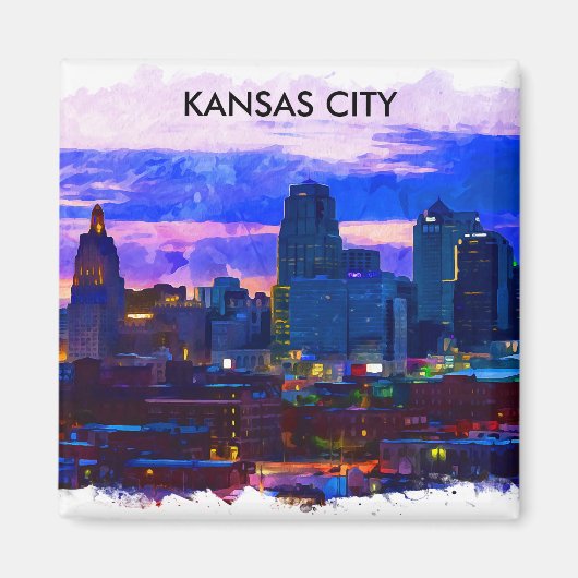 Trendy Kansas City Skyline Travel Waterverf Magneet (Voorkant)