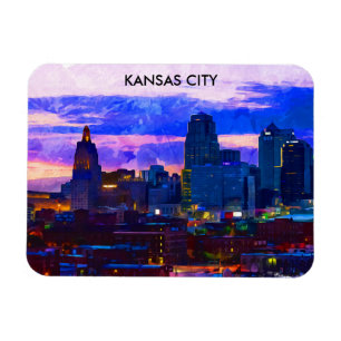 Trendy Kansas City Skyline Travel Waterverf Magneet