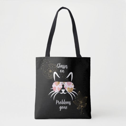 Trendy kat met bril op zwarte achtergrond tote bag (Voorkant)