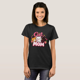 Trendy kat-moeder T-shirt | Cute kleurrijke katten