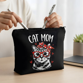 Trendy kattenmoeder met bril en bandana Zwart Etui