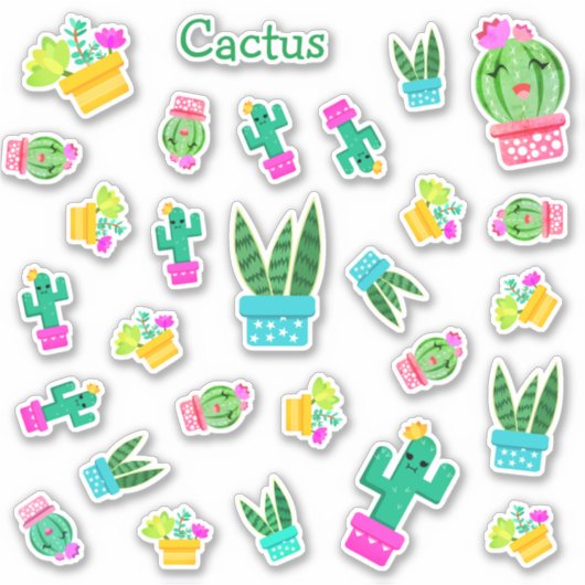 Trendy Kawaii Potted Succulenten & Cactus Sticker (Voorkant)