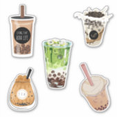 Trendy Kawaii Waterverf Boba Milk tea Sticker (Voorkant)
