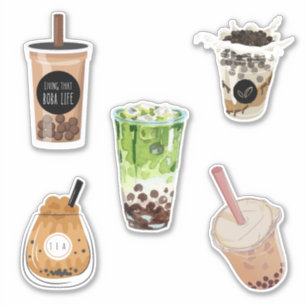Trendy Kawaii Waterverf Boba Milk tea Sticker