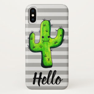 Trendy Kawaii Waterverf Hallo Cactus iPhone X Hoesje