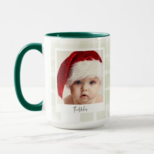 Trendy kerst Mok | Aangepaste dubbele foto groen (Links)