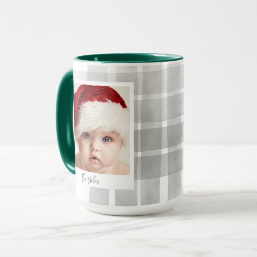 Trendy kerst Mok | Aangepaste dubbele foto groen (Voorkant links)