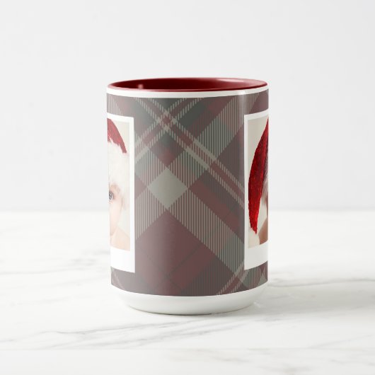 Trendy kerst Mok | Aangepaste dubbele foto rood (Midden)