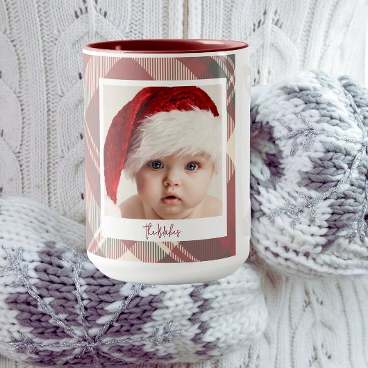 Trendy kerst Mok | Aangepaste dubbele foto rood