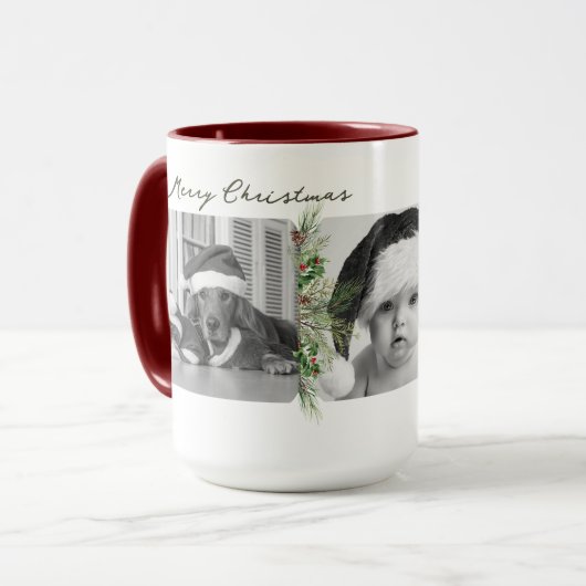 Trendy kerst Mok | Aangepaste Foto Greenery Lijst (Voorkant links)