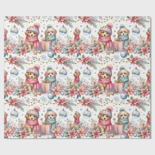 Trendy Kerst Puppies inpakpapier (Vlak)