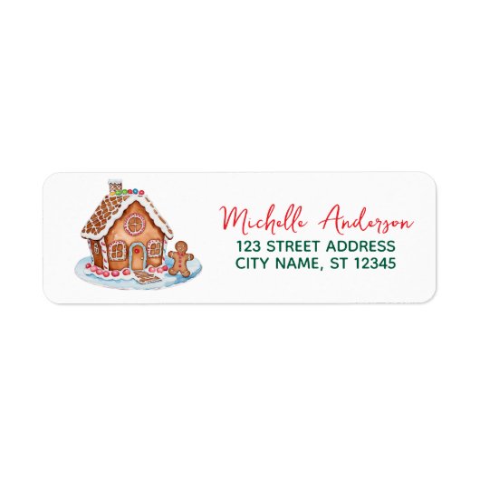 Trendy Kerst Retour Adres Gingerbread House Etiket (Voorkant)