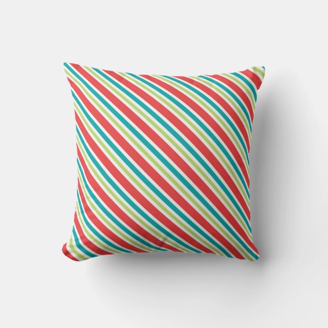 Trendy Kerst Rood Blauw Groen Snoep Gestreept Kussen (Voorkant)