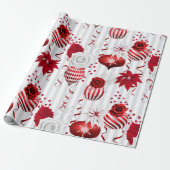 Trendy kerstballen en Poinsettia Cadeaupapier (Uitgerold)