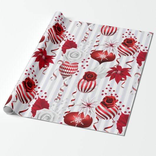 Trendy kerstballen en Poinsettia Cadeaupapier (Uitgerold)