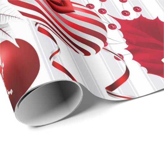 Trendy kerstballen en Poinsettia Cadeaupapier (Rol Hoek)