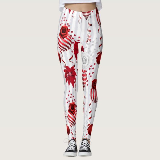 Trendy kerstballen en Poinsettia Leggings (Voorkant)