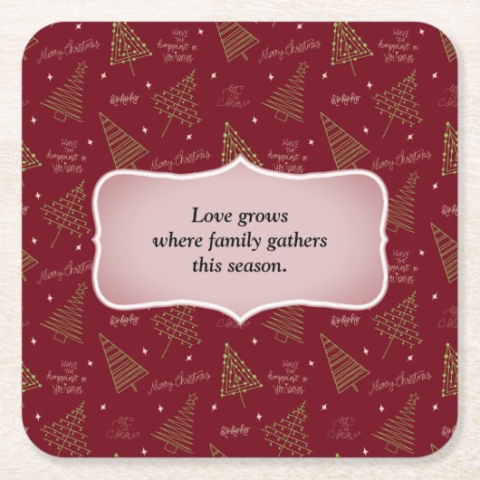 Trendy kerstbomen in groen op rood met Quote Kartonnen Onderzetters (Voorkant)