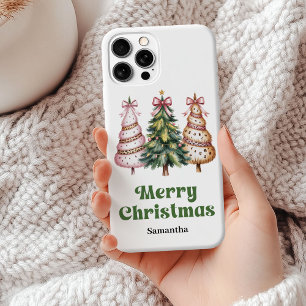 Trendy kerstbomen waterverf luipaard cadeau iPhone 15 mini hoesje