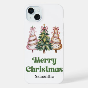Trendy kerstbomen waterverf luipaard cadeau iPhone 15 plus case