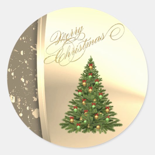 Trendy kerstboom, namaakgoud ronde sticker (Voorkant)