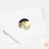 Trendy kerstboombladeren, Faux Gold Bow Ronde Sticker (Envelop)