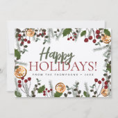 Trendy kerstdenden holly sinaasappels Prettige fee Feestdagenkaart (Voorkant)