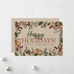 Trendy kerstdenden holly sinaasappels Prettige fee Feestdagenkaart