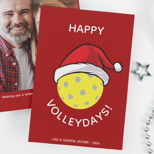 Trendy Kerstman Hoed Pickleball Rood Kerst Foto Feestdagenkaart