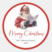 Trendy Kerstman Script Lettertype Vakantieticker Ronde Sticker (Voorkant)