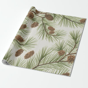 Trendy Kerstmis Dennenkegels en Takken Cadeaupapier