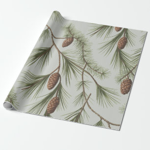 Trendy Kerstmis Dennenkegels en Takken Cadeaupapier