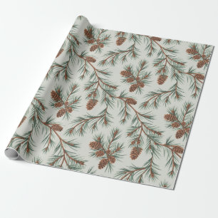 Trendy Kerstmis Dennenkegels en Takken Cadeaupapier