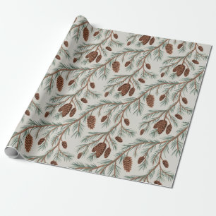 Trendy Kerstmis Dennenkegels en Takken     Cadeaupapier