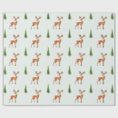 Trendy Kerstmis Groene Boom en Hertenpatroon Cadeaupapier (Vlak)