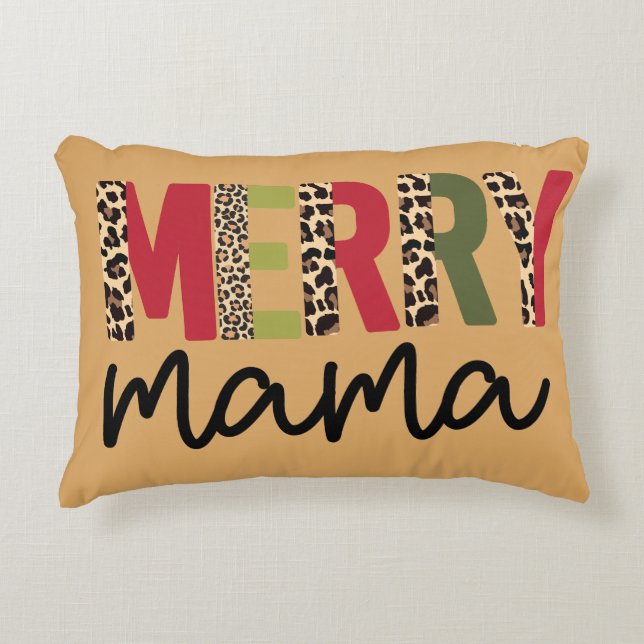 Trendy Kerstmis Kleur Blok Leopard Merry Mama Accent Kussen (Voorkant)