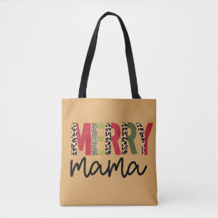 Trendy Kerstmis Kleur Blok Leopard Merry Mama Tote Bag